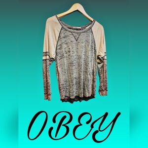 Obey Women's Two-Tone Raglan Long Sleeve Top - Cream & Gray